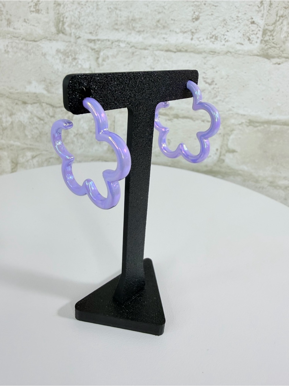 Lavender Floral Hoop Earrings - Lightweight Resin Hoops